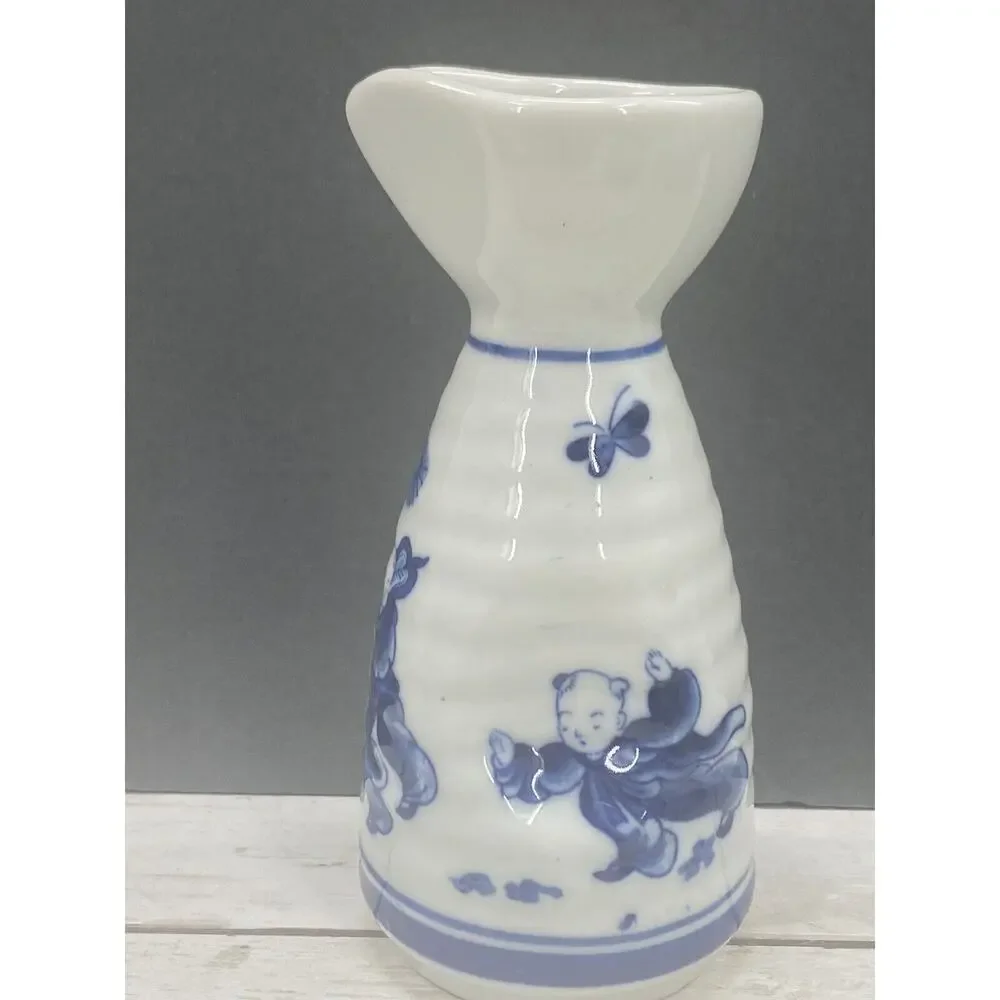 Small Antique Japanese Blue and White Porcelain Sakura Tree Sake Bottle